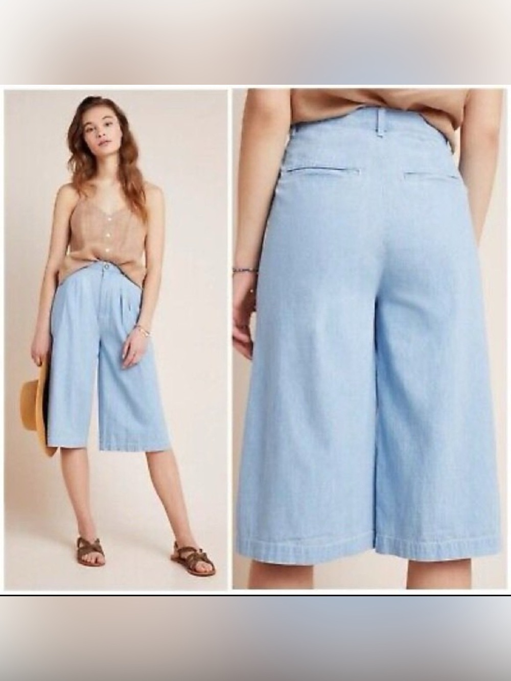 New Anthropologie  "Mina" chambray high rise culottes size 28